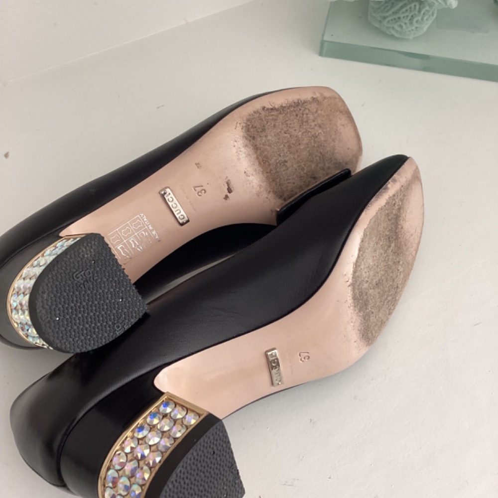 Gucci Crystal G Black Leather Crystal Embellishments Pumps 37/ 7 - Picture 6 of 8